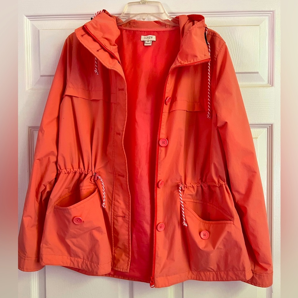 J Crew coral rain coat
